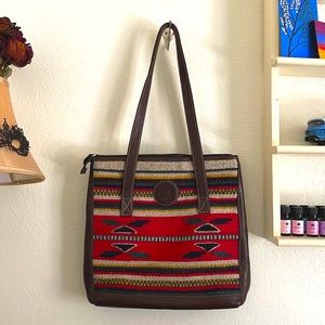Børn Laptop Tote Bag Purse Southwest Wool Saddle Blanket Pattern Genuine Leather